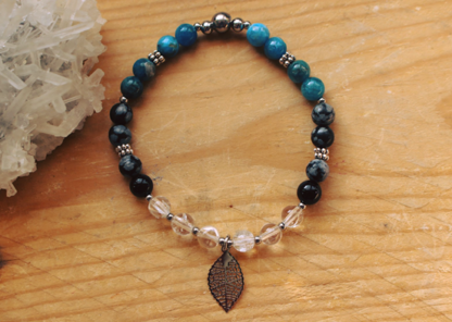 Bracelet apatite, obsidienne neige et cristal de roche - Margot