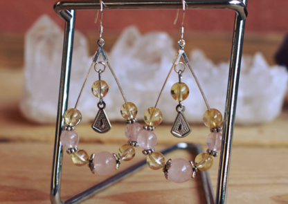 Boucles d'oreilles citrine quartz rose