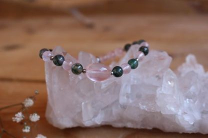 bracelet agate mousse et quartz rose