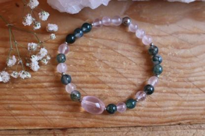 Bracelet quartz rose et agate mousse - Eve – Image 5