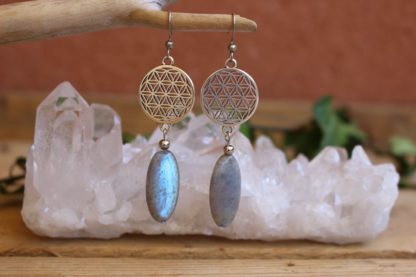 boucles d'oreilles labradorite fleur de vie