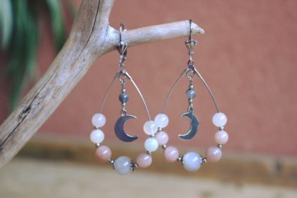 Boucles d'oreilles en pierre de lune bijoux lithothérapie pierres naturelles