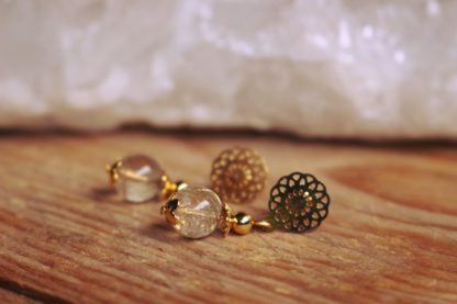 Boucles d'oreilles quartz rutile pierres naturelles lithothérapie cadeau femme bijoux artisanaux fait main fait en france pierre véritable