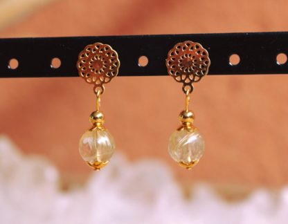 Boucles d'oreilles quartz rutile pierres naturelles lithothérapie cadeau femme bijoux artisanaux fait main fait en france pierre véritable