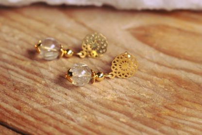 Boucles d'oreilles quartz rutile pierres naturelles lithothérapie cadeau femme bijoux artisanaux fait main fait en france pierre véritable