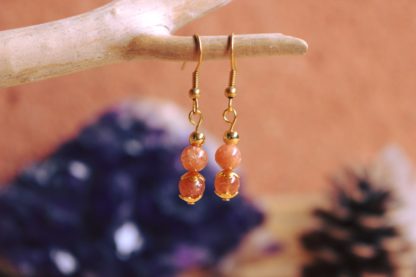 Boucles d'oreilles en pierre de soleil héliolite acier inoxydable doré lithothérapie pierres naturelles cadeau femme bijoux artisanaux