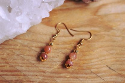 Boucles d'oreilles en pierre de soleil héliolite acier inoxydable doré lithothérapie pierres naturelles cadeau femme bijoux artisanaux