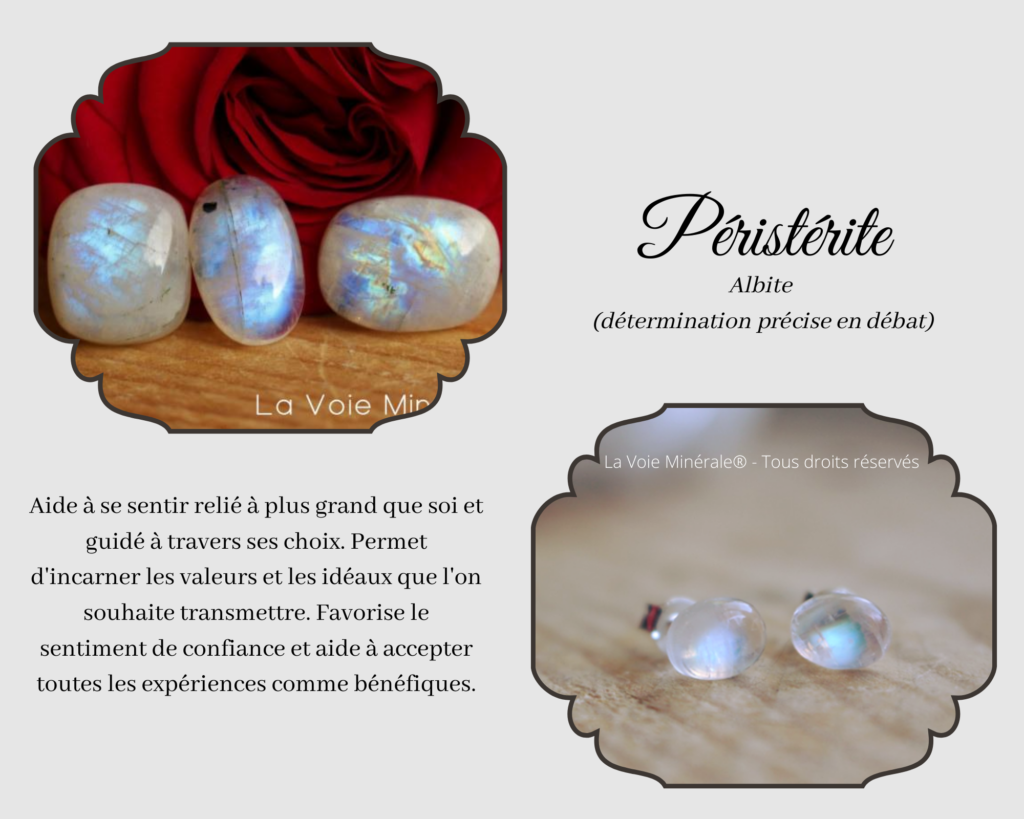 vertus propriétés péristérite labradorite blanche, pierre de lune arc-en-ciel lithothérapie