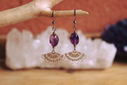 Boucles d'oreilles en améthyste bijoux pierres naturelles cadeau femme lithothérapie fait main