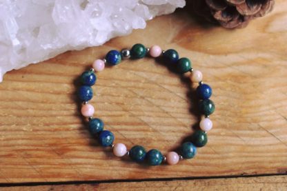 bracelet en opale rose et azurite malachite cadeau femme lithothérapie pierres naturelles fait main