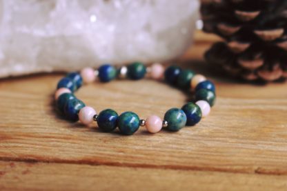 bracelet en opale rose et azurite malachite cadeau femme lithothérapie pierres naturelles fait main