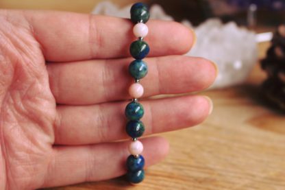 bracelet en opale rose et azurite malachite cadeau femme lithothérapie pierres naturelles fait main