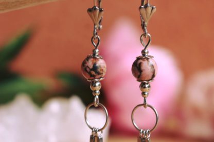 Boucles d'oreilles en rhodonite cadeau femme pierres naturelles fait main