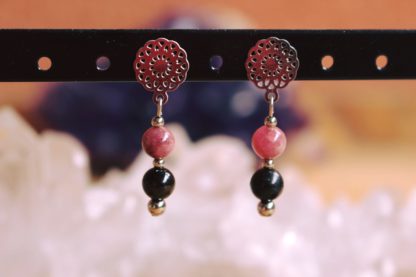 Boucles d'oreilles en tourmaline rose et verte bijoux pierres naturelles fait main cadeau femme lithothérapie