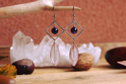 boucles d'oreilles en améthhyste fait main fait en france artisan lithothérapie pierres naturelles cadeau femme