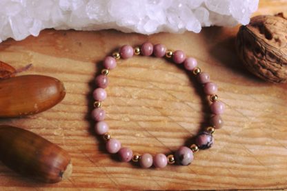 Bracelet rhodonite pierres naturelles lithothérapie fait main fabrication française artisanat cadeau femme bijoux