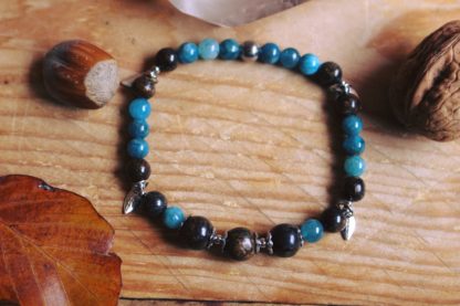 Bracelet bronzite apatite bleue bijoux pierres naturelles lithothérapie fait main fait en france artisan cadeau femme