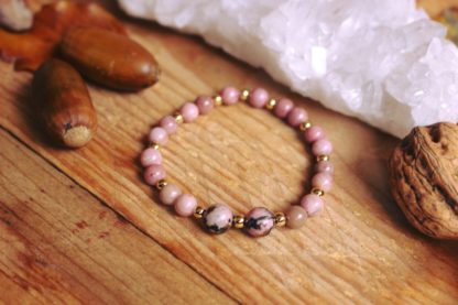 Bracelet rhodonite pierres naturelles lithothérapie fait main fabrication française artisanat cadeau femme bijoux