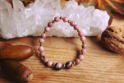 Bracelet rhodonite pierres naturelles lithothérapie fait main fabrication française artisanat cadeau femme bijoux