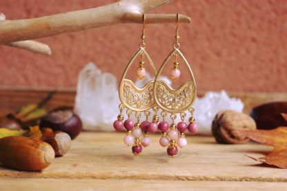 boucles d'oreilles en rhodonite et opale rose pierres naturelles lithothérapie bijoux fait main fabrication française cadeau femme