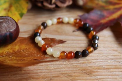 Bracelet en cornaline, bronzite et calcite jaune pierres naturelles lithothérapie fait main artisan français cadeau femme