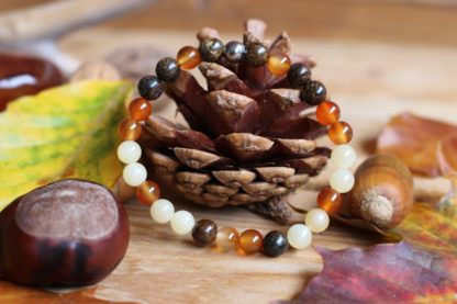 Bracelet en cornaline, bronzite et calcite jaune pierres naturelles lithothérapie fait main artisan français cadeau femme