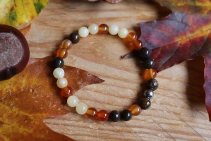 Bracelet en cornaline, bronzite et calcite jaune pierres naturelles lithothérapie fait main artisan français cadeau femme