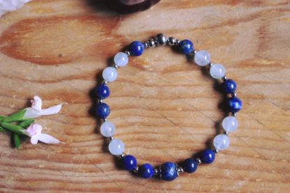 Bracelet en aigue-marine et lapis-lazuli pierres naturelles lithothérapie bijoux fait main fabriqué en france artisan cadeau femme