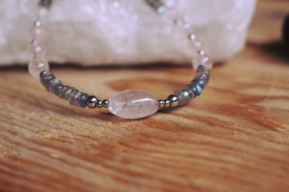 Bracelet en labradorite et quartz rose pierres naturelles lithothérapie bijoux artisanaux fait main fabriqué en france cadeau femme