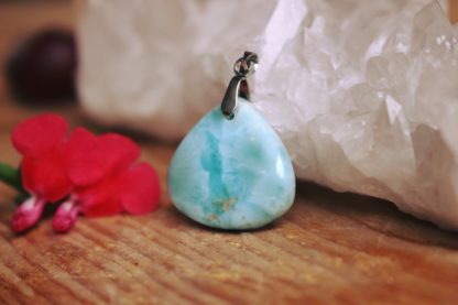 Pendentif larimar pierre naturelle bijoux lithothérapie fait main artisanat français cadeau femme