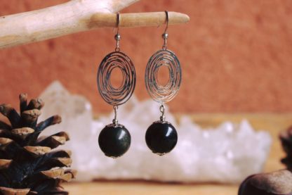 Boucles d'oreilles en obsidienne dorée lithothérapie pierres naturelles bijoux cadeau femme fait main fabriqué en france