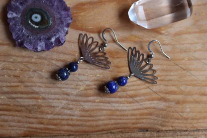 boucles d'oreilles en lapis-lazuli pierres naturelles lithothérapie fait main fabriqué en france bien-être bijoux cadeau femme