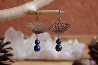boucles d'oreilles en lapis-lazuli pierres naturelles lithothérapie fait main fabriqué en france bien-être bijoux cadeau femme