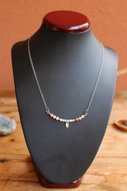 Parure de bijoux en péristérite et opale rose Collier bijoux artisanaux pierres naturelles lithothérapie fabriqué en France cadeau femme