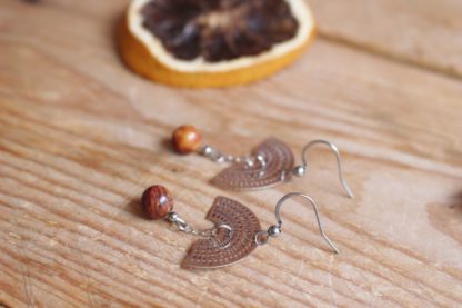 Boucles d'oreilles en jaspe mookaite bijoux fait main création unique pierres naturelles lithothérapie fabriqué en france cadeau femme