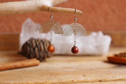 Boucles d'oreilles en jaspe mookaite bijoux fait main création unique pierres naturelles lithothérapie fabriqué en france cadeau femme