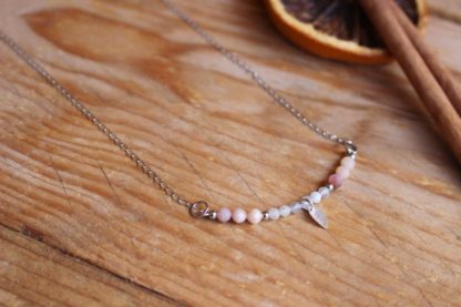 Parure de bijoux en péristérite et opale rose Collier bijoux artisanaux pierres naturelles lithothérapie fabriqué en France cadeau femme