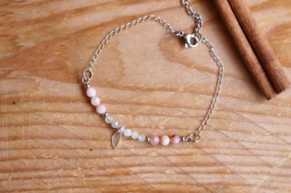 Parure de bijoux en péristérite et opale rose Bracelet bijoux artisanaux pierres naturelles lithothérapie fabriqué en France cadeau femme