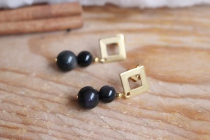 Boucles d'oreilles en obsidienne arc-en-ciel oeil céleste lithothérapie acier inoxydable doré pierres naturelles bijoux artisanaux fait main fait en france cadeau femme