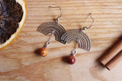 Boucles d'oreilles en jaspe mookaite bijoux fait main création unique pierres naturelles lithothérapie fabriqué en france cadeau femme