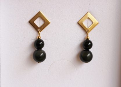 Boucles d'oreilles en obsidienne arc-en-ciel oeil céleste lithothérapie acier inoxydable doré pierres naturelles bijoux artisanaux fait main fait en france cadeau femme