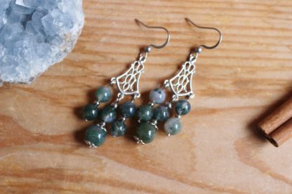 boucles d'oreilles en agate mousse bijoux pierres naturelles lithothérapie créateur français artisanal fait main cadeau femme