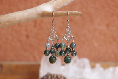 boucles d'oreilles en agate mousse bijoux pierres naturelles lithothérapie créateur français artisanal fait main cadeau femme