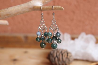 boucles d'oreilles en agate mousse bijoux pierres naturelles lithothérapie créateur français artisanal fait main cadeau femme