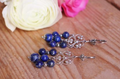 Boucles d'oreilles en lapis-lazuli bijoux pierres naturelles lithothérapie fait main fabriqué en france artisanat Besançon cadeau femme