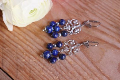 Boucles d'oreilles en lapis-lazuli bijoux pierres naturelles lithothérapie fait main fabriqué en france artisanat Besançon cadeau femme