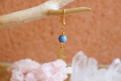 Boucles d'oreilles asymétriques aventurine bleue lithothérapie pierres naturelles bijoux originaux made in france cadeau femme