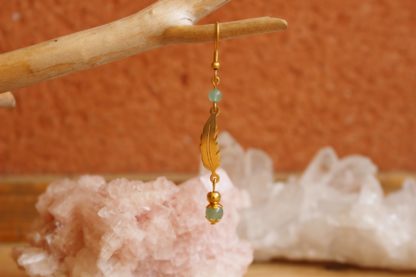 Boucles d'oreilles asymétriques aventurine verte lithothérapie pierres naturelles bijoux originaux made in france cadeau femme