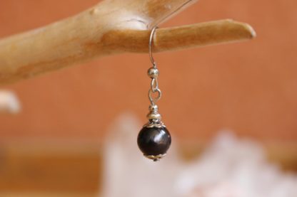Boucles d'oreilles asymétriques hyperstène lithothérapie pierres naturelles bijoux originaux made in france cadeau femme