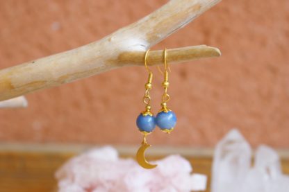 Boucles d'oreilles asymétriques aventurine bleue lithothérapie pierres naturelles bijoux originaux made in france cadeau femme